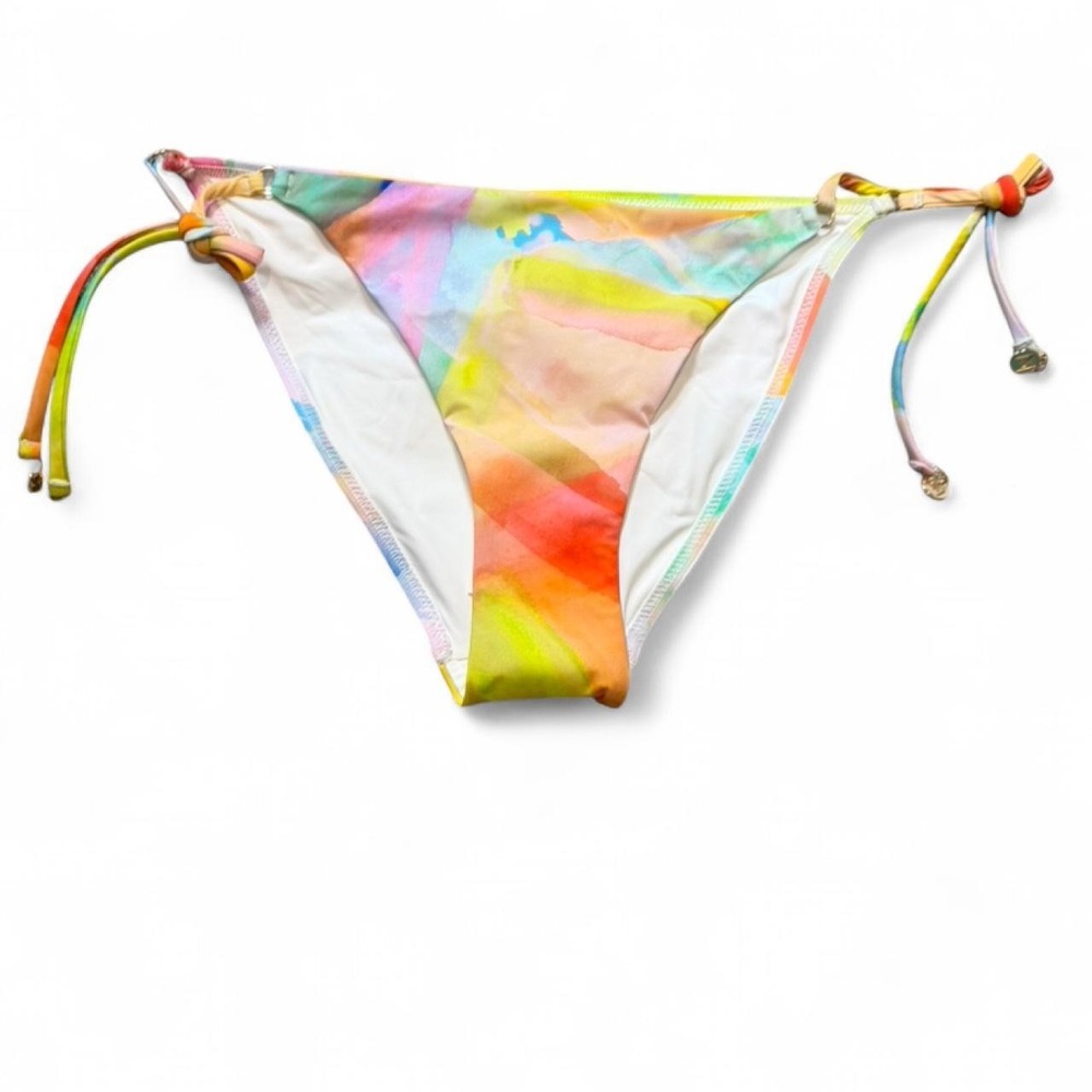 Milly Watercolor Paint Stroke Side Tie Bikini Bottoms, Women's Size M